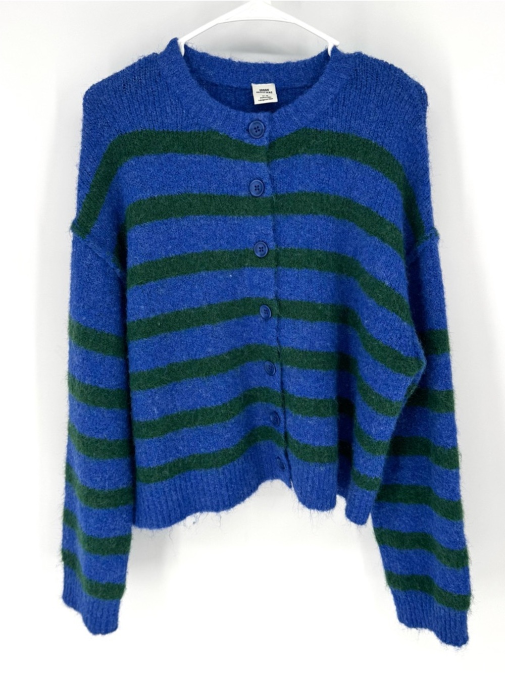 Urban Outfitters Blue & Green Striped Button-Up Cardigan whimsy retro medium